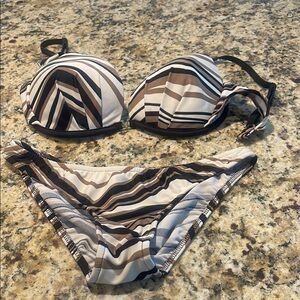 VENUS Brown and Black Geometric Bikini
